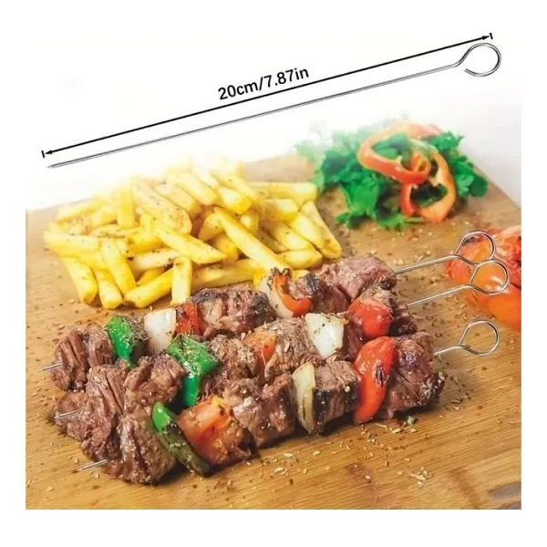 10 Adet Paslanmaz Çelik Mangal Şişi Seti - 20 Cm Metal Çöp Şiş Ve Izgara Şişleri