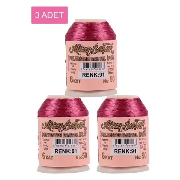 3 Adet Altınbaşak Oya ve Dantel İpi 20 gr - Royaleks - No: 091