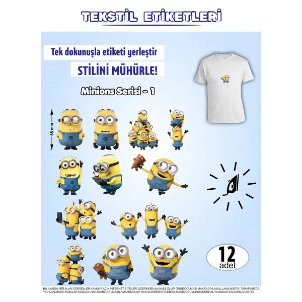 Agg Reklam Ütü ile Yapışan Kıyafet Etiketi Minions Serisi -1 12LI Set