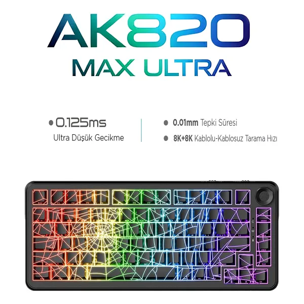 Ajazz AK820 Max Ultra RGB TKL Rice Hifi Switch Kablolu/Kablosuz Mekanik Oyuncu Klavyesi