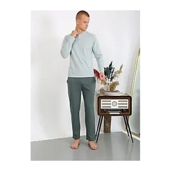 Akbeniz Erkek Penye Uzun Kol Pijama Takımı 6860 Su Yeşili
