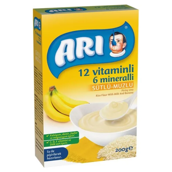 Arı Mama Sütlü Meyveli Kaşık Maması 200 gr - 6-12 Ay Bebekler için, 12 Vitamin ve 6 Mineral Takviyeli Besleyici Formül