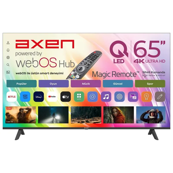 Axen AX65QUMLN-W02M 4K Ultra HD 65" 164 Ekran Uydu Alıcılı webOS Smart QLED TV