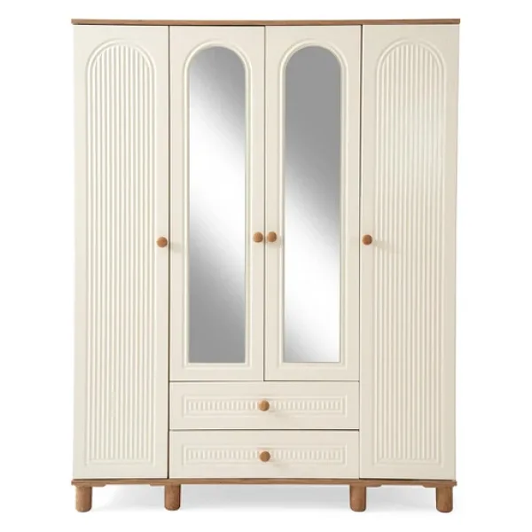 Bohem Mdf 4 Kapılı Dolap-Ekru/Ceviz
