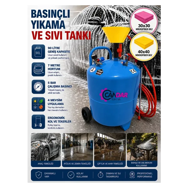 candarteknik Köpük Tankı Sıvı Köpük Püskürtme Pompası - Basınçlı Köpük Yapıcı Oto Araç Yıkama Makinesi 90LT