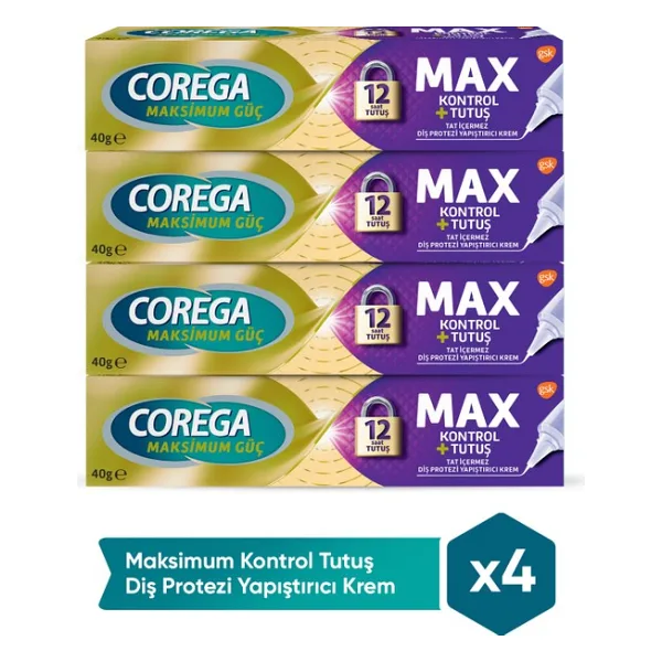 Corega Maksimum Kontrol Yapıştırıcı Krem Geliştirilmiş Başlık ile Kolay Uygulama 40 gr x 4 Adet