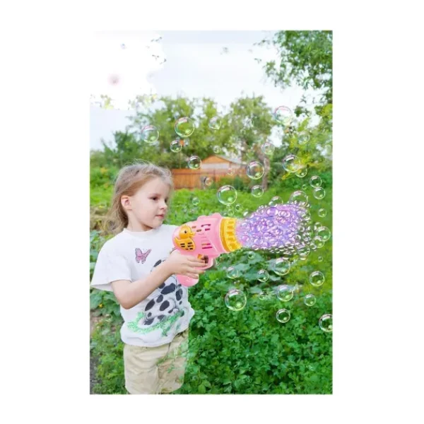 Duck Çok Delikli Pilli Köpük Atan Tabanca Oyuncağı 23 Delikli Bubble Gun (Pembe)