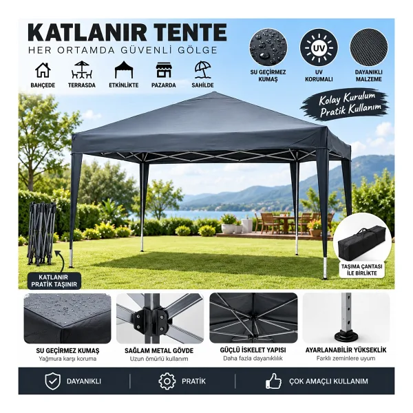 Evinizin Atolyesi Çardak, Otomatik Bahçe Çardağı, Bahçe Çadırı, Bahçe Şemsiyesi Tente Taşıma Çantalı 3x3 M