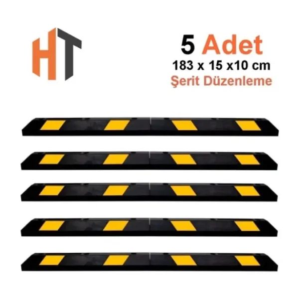 Hayat Trafik - 5'li Kauçuk Araç Stoperi, Oto Park Stoperi 183x15x10 cm-İndirimli Set