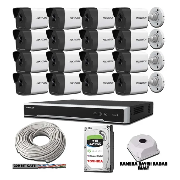 HIKVISION 16 KAMERALI 4MP İP KAMERA SETİ 1440P MİKROFONLU 2TB HDD