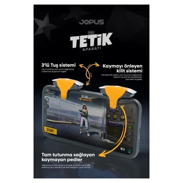 Jopus Pubg Tetik Aparatı Mobil Oyun Mekanik Metal Ateş Tuşu - Sarı
