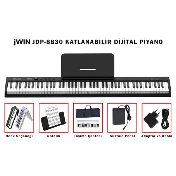 Jwin JDP-8830 88 Tuş Katlanabilir Siyah Bluetooth Piyano