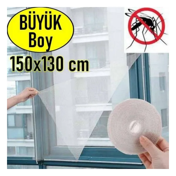 Kesilebilir Pencere Sinekliği Cırt Bantlı Yapışkanlı 150Cm X 130Cm Çıkarılabilir Tül Sineklik