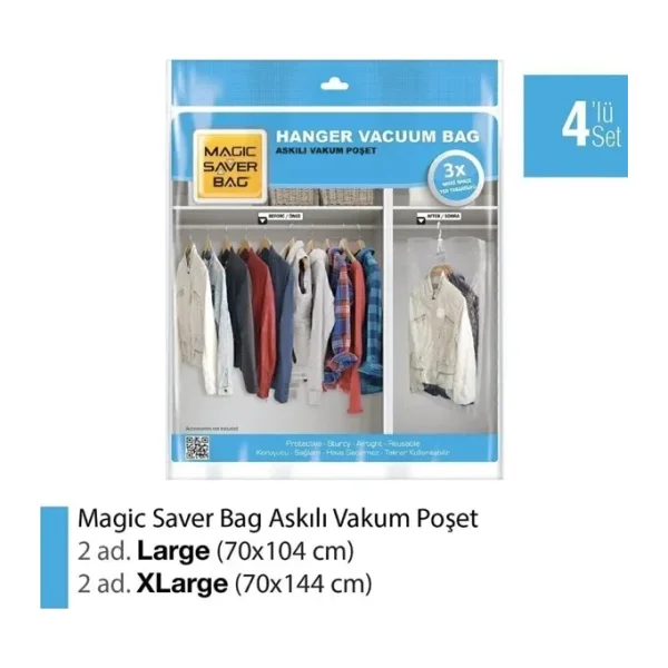 Magic Saver Bag 4'lü Askılı 2L 2XL Vakumlu Poşet Seti