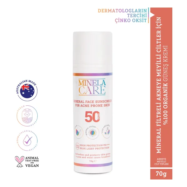 Minela Care Akneye Eğilimli Ciltler için Mineral Filtreli 70 gr 50 Faktör Güneş Kremi