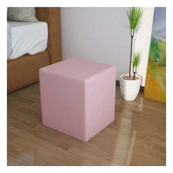 Modilayn Kare Puf Ahşap İskelet Pembe Taytüyü Kadifemsi Kumaş
