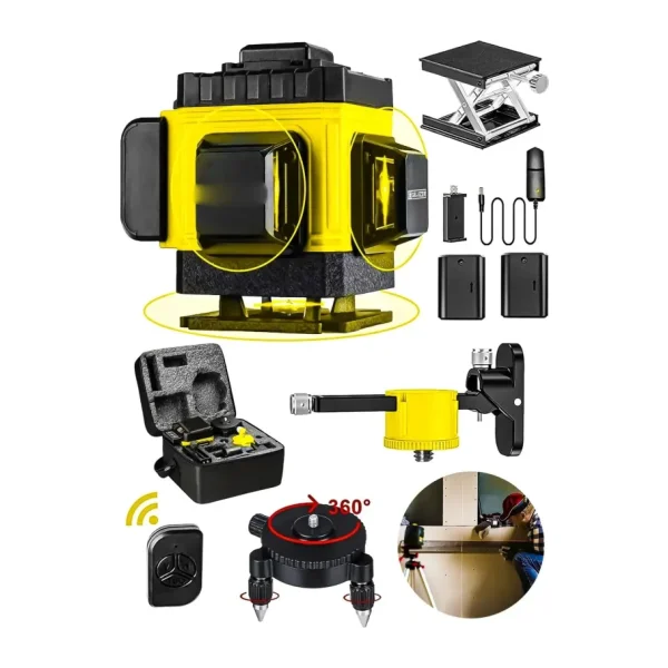 MOONSHOP Pro Alman Kaucuk 360° 12 Köşe Otomatik Hizalamalı Çizgili Lazer Metre .