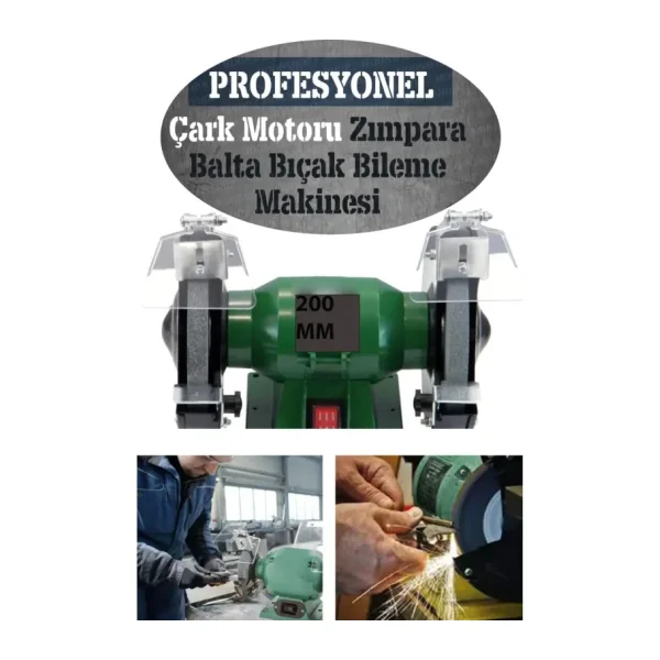 Moonshop Turbo-3000 Çark Motoru Zimpara Balta Bıçak Bileme Makinesi Tas Motoru Taslama 150 Mm Yeşil