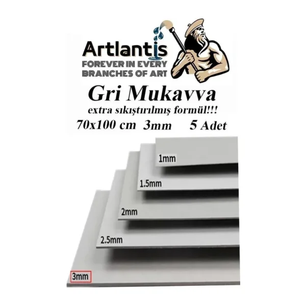 Mukavva Gri 3 Mm 70x100 Cm 5 Adet Sert Karton Ekstra Sıkıştırılmış 70x100 Mukavva Gri Renkli 5 Adet