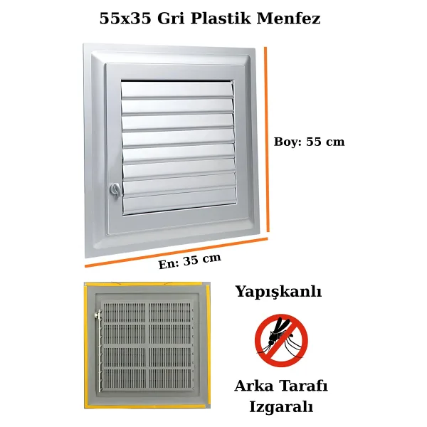 NUBLADO Havalandırma Menfezi Banyo Wc Tuvalet Menfez Plastik Panjur Gri 35x55 cm.