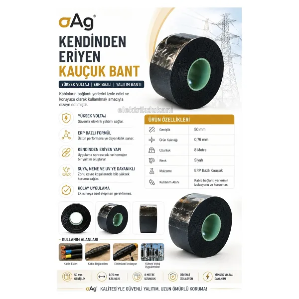 Oag Eriyen Bant 50X0.76MM 8mt (Geniş) Kablo Izalasyonu Için Kendiliğinden Eriyen Bant