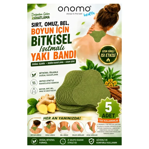 Onomo Health Sırt, Omuz, Bel, Boyun, Fıtık Için Bitkisel Isıtmalı Yakı Bandı 5 Adet