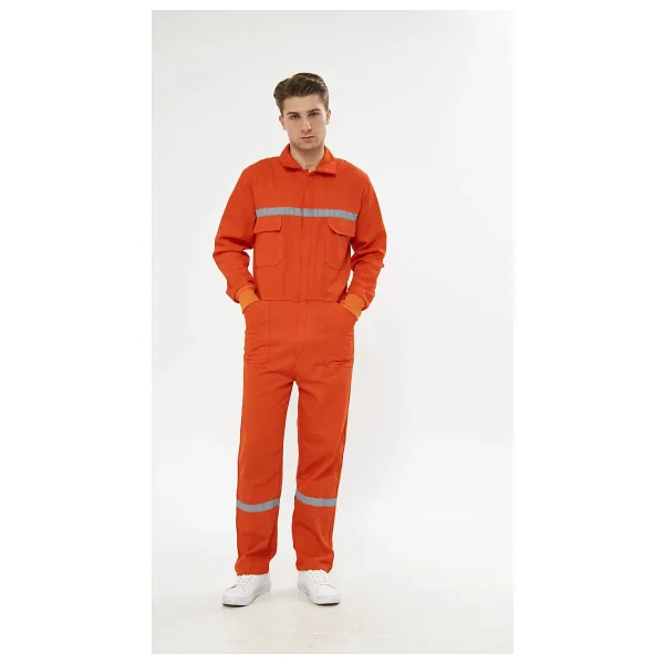 Orange Safety Bütün İş Tulumu Turuncu 16/12 Gabardin %100 Pamuk Reflektörlü