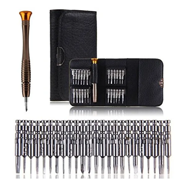 Orret Home 25 Parça Hassas Tornavida Seti, Deri Çantalı, Krom-Vanadyum Çelik, PC/Laptop/Telefon/Gözlük Tamir Seti, Torx/Düz/Yıldız Uçlu