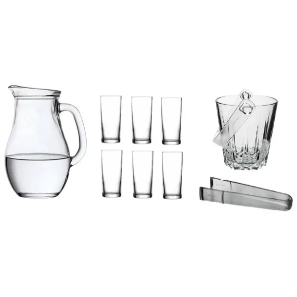 Paşabahçe rakı bardak ve 9 prç. rakı bardağı ve buz kovası seti su şişeli