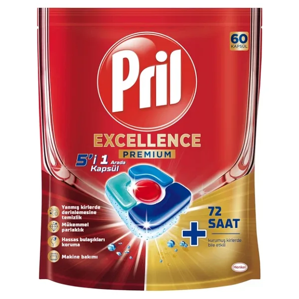 Pril Excellence Premium 5'i 1 Arada Bulaşık Makinesi Tableti 60'lı