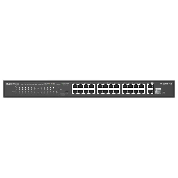 Reyee RG-ES126S-P 26 Portlu, 10/100 Fast Ethernet, Tak Çalıştır Switch, 1 Gigabit Uplink, 1 Gigabit Combo, 24 Port PoE+ (370W)