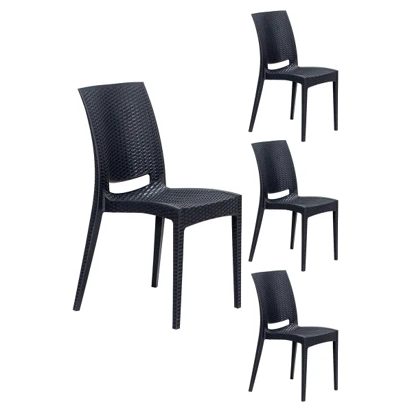 SANDALİE 4 Adet Rattan Antrasit Sandalye / Balkon-bahçe-teras