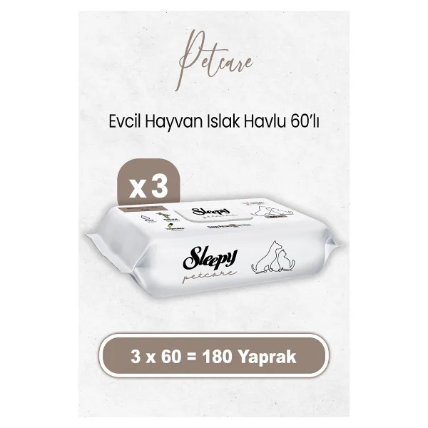 Sleepy Petcare Evcil Hayvan Islak Havlusu 60 x 3 Adet (180 Yaprak)