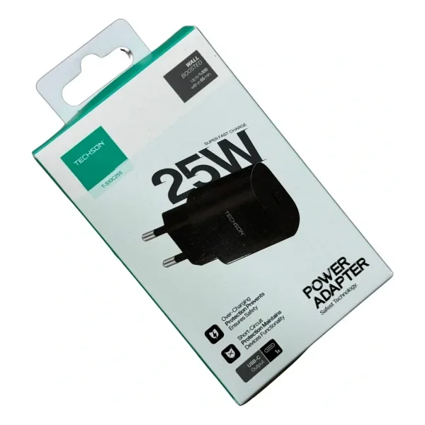 TECHSON 25W Type-C Adaptör şarj Başlığı Siyah S10C25S