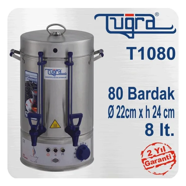Tuğra Çay Makinası 80 Bardak 8 Lt - Çelik