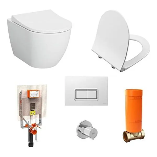Vitra S60 Kanalsız Asma Klozet+vitra Slim Duroplast Kapak+gömme Rezervuar Set