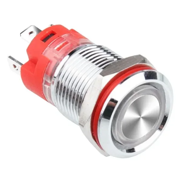 WD12D-P1-E 12mm Düz Yaylı Işıklı Metal Buton - Sarı