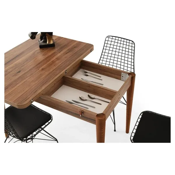ZERENLAND Zeren877 Açılır Gizli Bölmeli Yemek Masası Garda Ceviz 70x110cm
