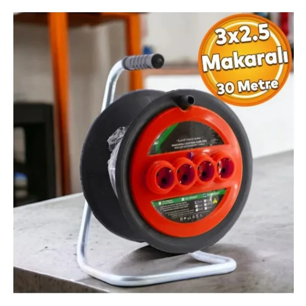 3x2.5 mm 30 m 4'lü Makaralı Uzatma Kablosu