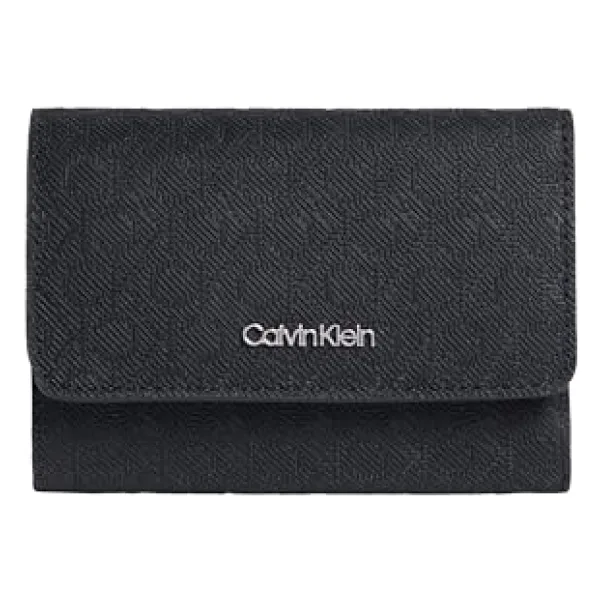 Calvin Klein CK MUST AOP SMALL TRIFOLD W ZIP Kadın Cüzdan, Siyah, Tek Beden