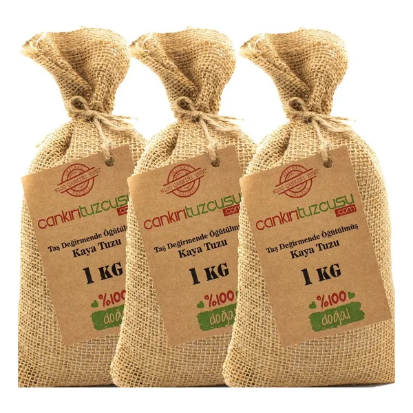 Çankırı Tuzcusu 3 Adet 1 Kg Taş Değirmende Öğütülmüş Kristal Kaya Tuzu