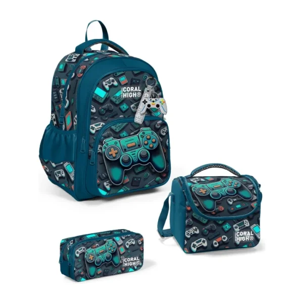 Coral High SET0114423 Nefti Gamer Desenli 3'lü Okul Çanta Seti