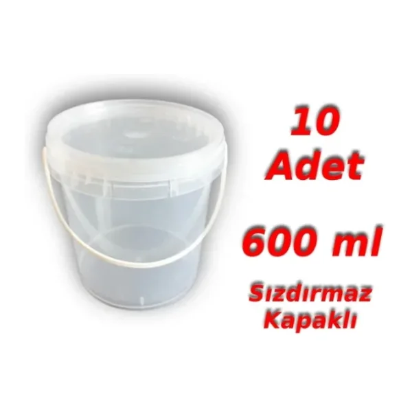 Decotone 0,6 Lt Plastik Kapaklı Kova Hobi Boya Gıda Yoğurt Kovası Şeffaf 10 Adet