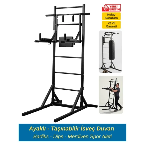 DURUH SPOR Ayaklı Isveç Duvarı - Barfiks - Dips - Merdiven Spor Aleti