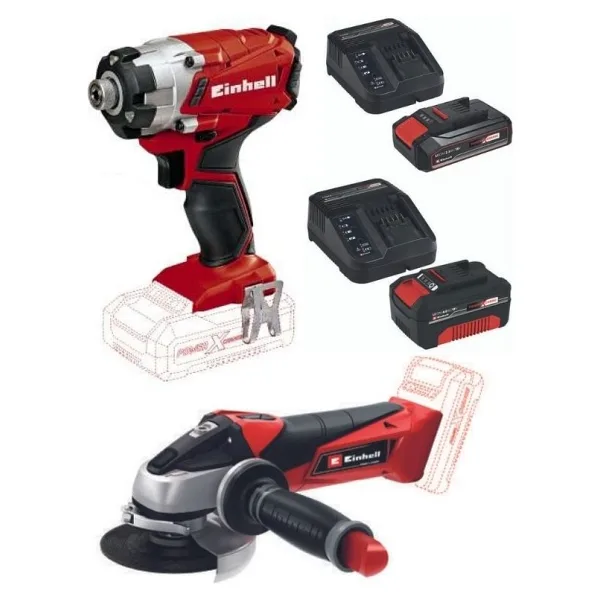 Einhell Te-Ci 18/1 Akülü Vidalama - Te-Ag 18/115 Akülü Avuç Taşlama 2.5-4.0 Ah Akü Şarj Ünitesi Seti
