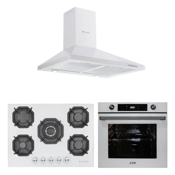Eminçelik ve Afm Tech Marka / Valle Beyaz 5 Gözlü Ankastre Set (7701 +22 386 Wok +1420 W60 Piramit)