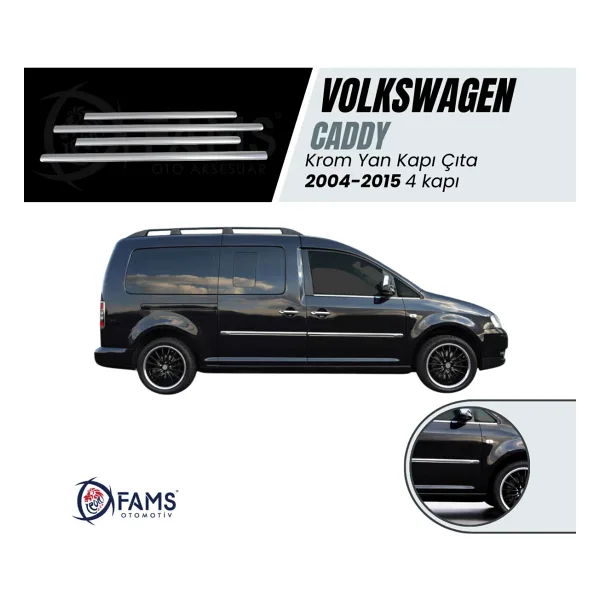 FAMS OTO AKSESUAR Vw Caddy Krom Yan Kapı Çıtası 4 Parça 2004-2015 P, Çelik