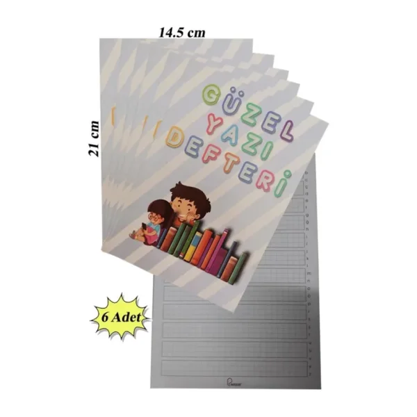 Güzel Yazı Defteri Küçük Boy 14,5x21 cm 24 Yaprak 6 Adet Klavuzlu Standart Çizgili Yazı Defteri Dik Temel Harfl 1. Sınıf