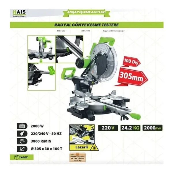 Hais Kızaklı Gönye Kesme Makinası 300 mm 2000 Watt