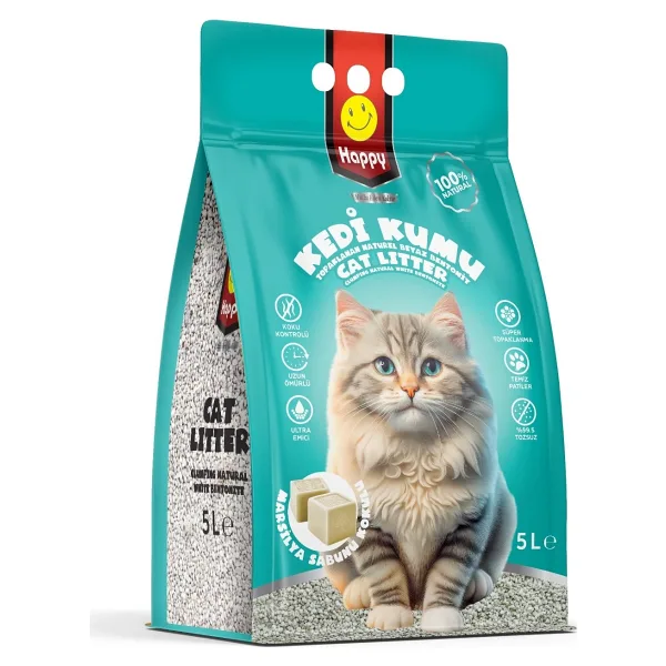 Happy Marsilya Sabunu Kokulu 5 lt Bentonit Kedi Kumu